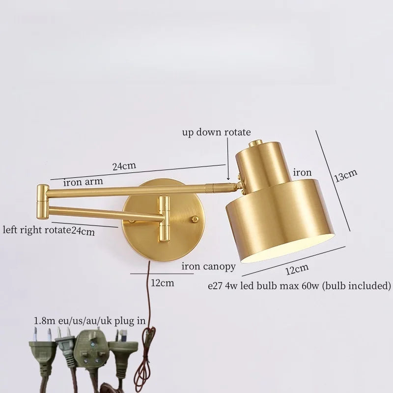 Swing Arm LED Wall Light for Bedroom Kitchen Living Room Mirror Bedside Lamp