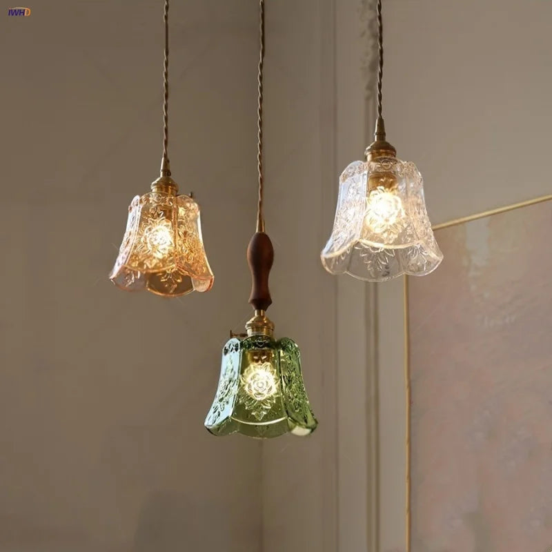 Afralia™ Nordic LED Pendant Light Fixture Wood Walnut Glass Indoor Lamp