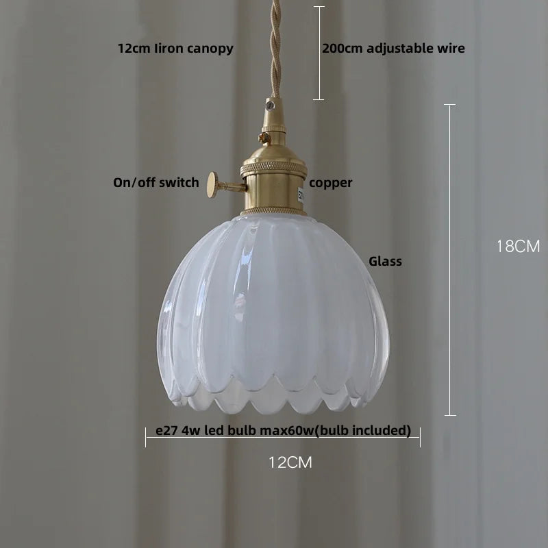 White Flower Glass LED Pendant Light - Nordic Modern Dining Room Hanging Fixture