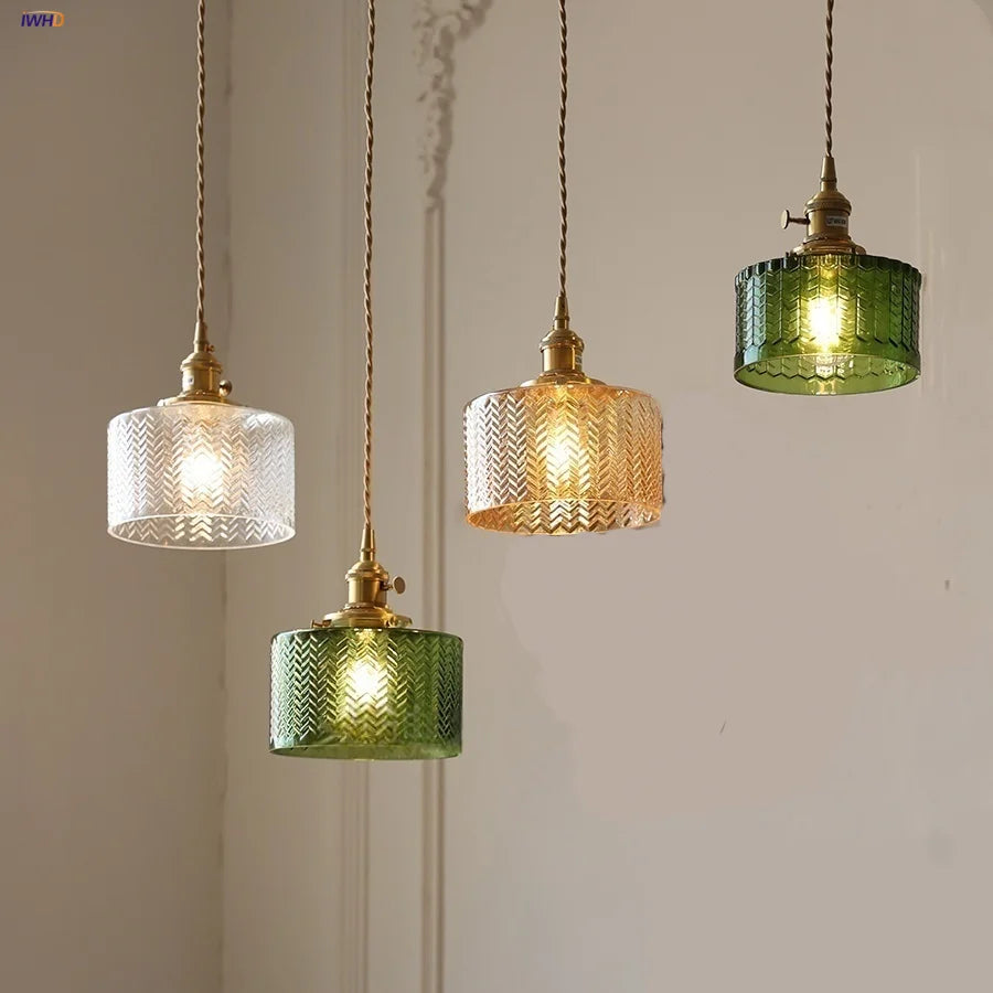 Afralia™ Stripe Glass LED Pendant Light Fixture, Japan Style, Coffee Bar, Hallway Decor