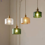 Afralia™ Stripe Glass LED Pendant Light Fixture, Japan Style, Coffee Bar, Hallway Decor