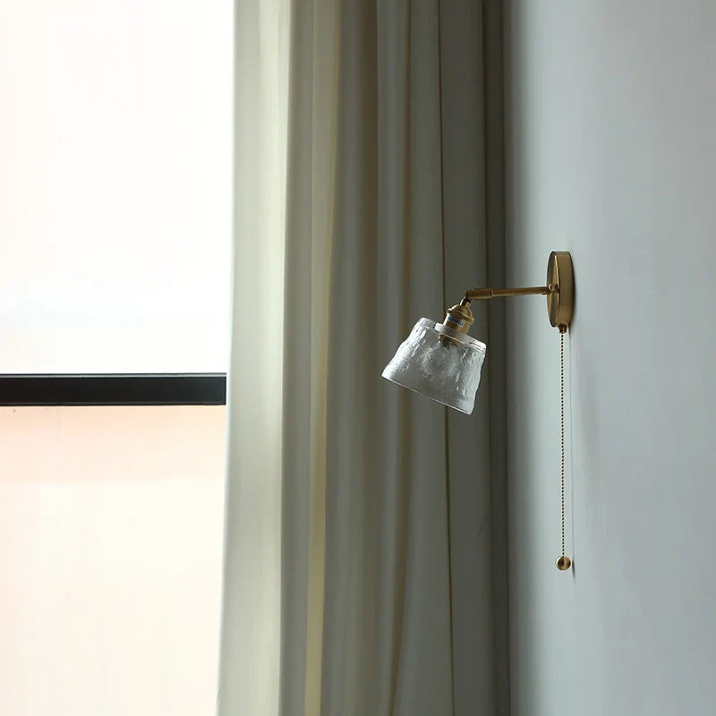 Copper LED Wall Lights with Glass Shade & Pull Chain Switch
