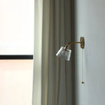 Copper LED Wall Lights with Glass Shade & Pull Chain Switch