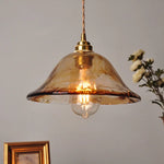 Amber Glass LED Pendant Light Fixture, Vintage E27 Copper Hanging Lamp