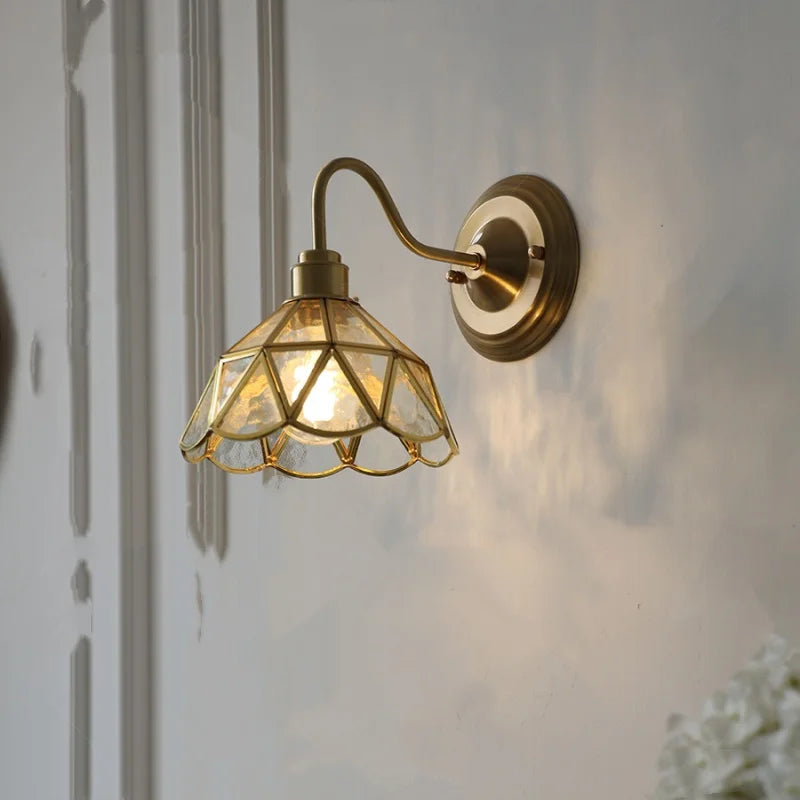 Afralia™ Blue Glass Copper LED Wall Light Fixture Stair Bar Restaurant Bedroom E27