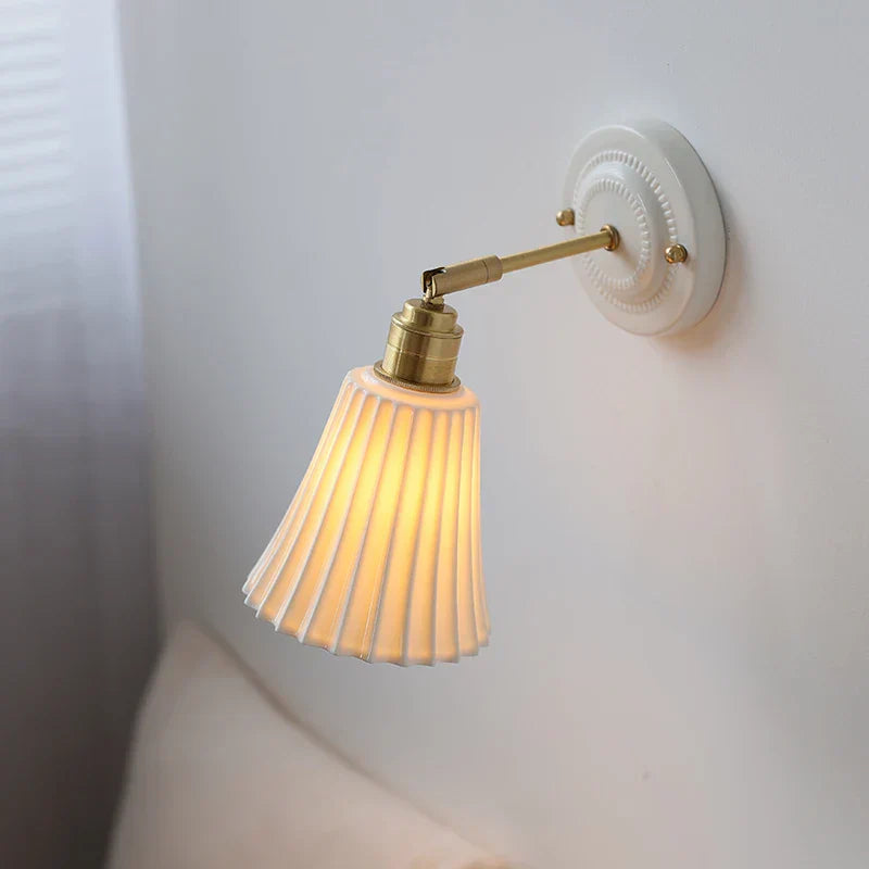 Pleats Ceramic LED Wall Light Bedroom Bathroom Mirror Bedside Lamp Copper