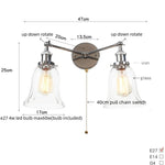 Retro LED Wall Light with Pull Chain Switch, 2 Heads Sconce for Living Room