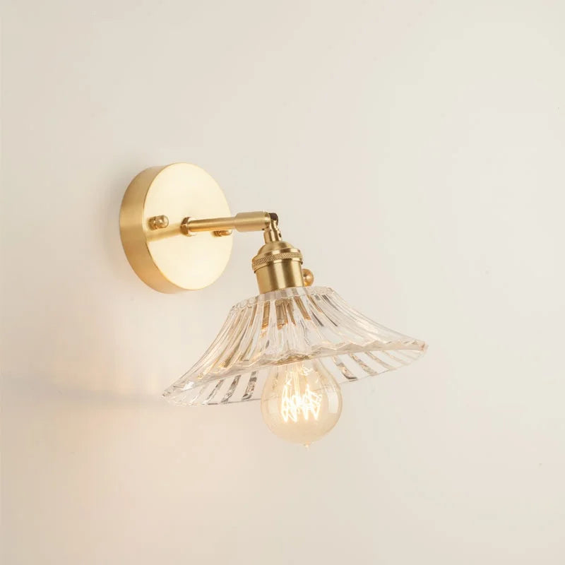 Afralia™ Striped Glass LED Wall Sconce Copper Arm Vintage Lampara Pared