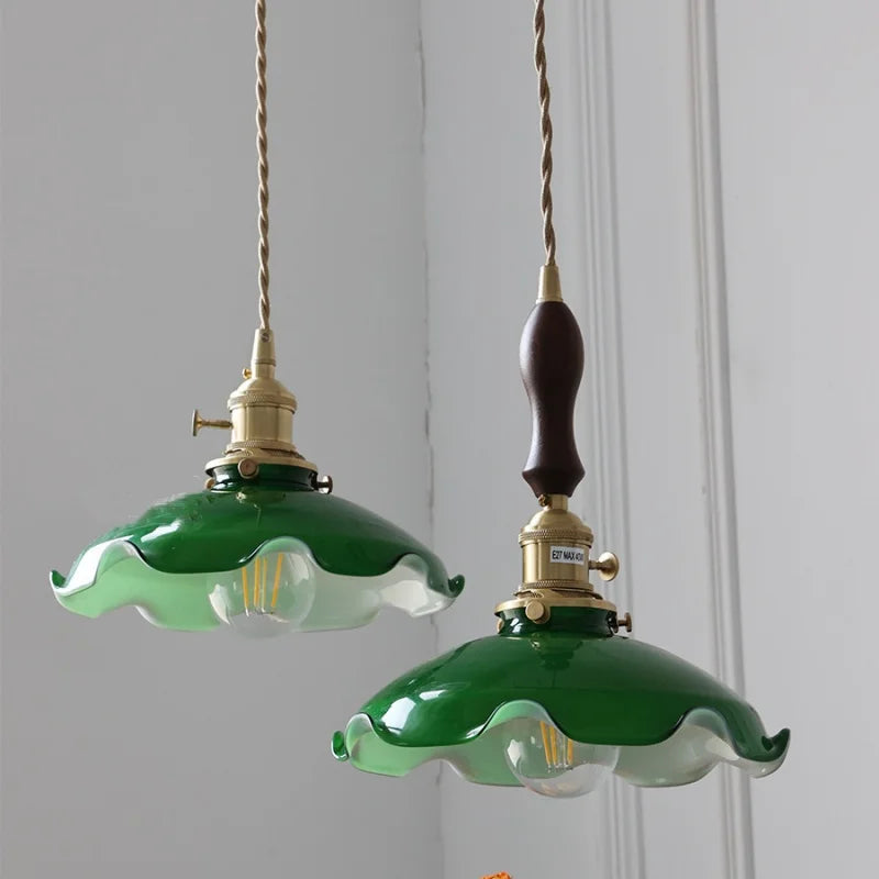 Green Glass Adjustable LED Pendant Lamp - Modern Nordic Hanging Light