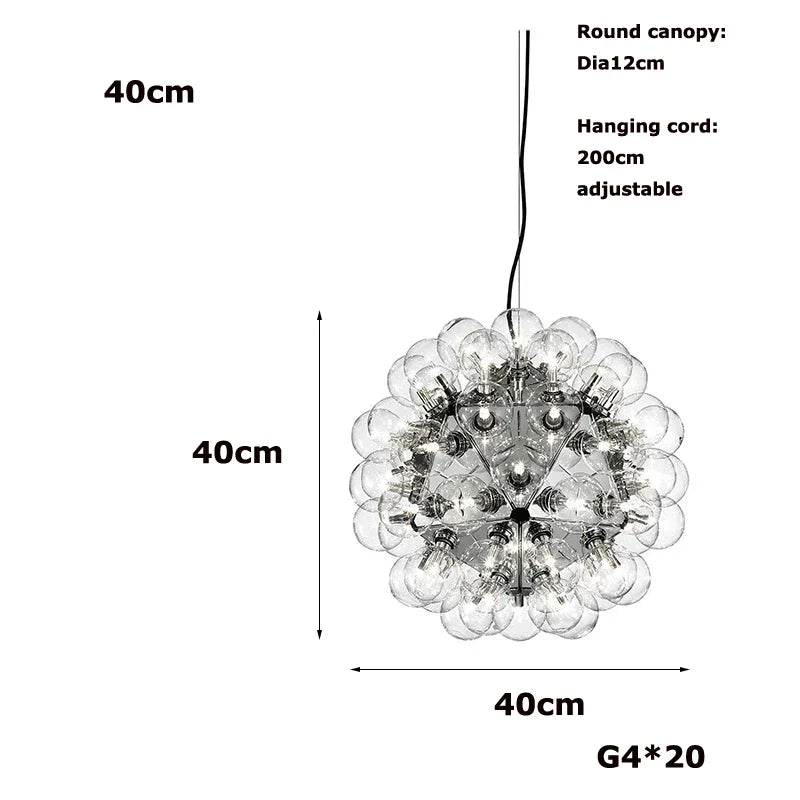 Clear Glass Bubble G4 LED Dandelion Chandelier - Gold/Silver/Black Hardware