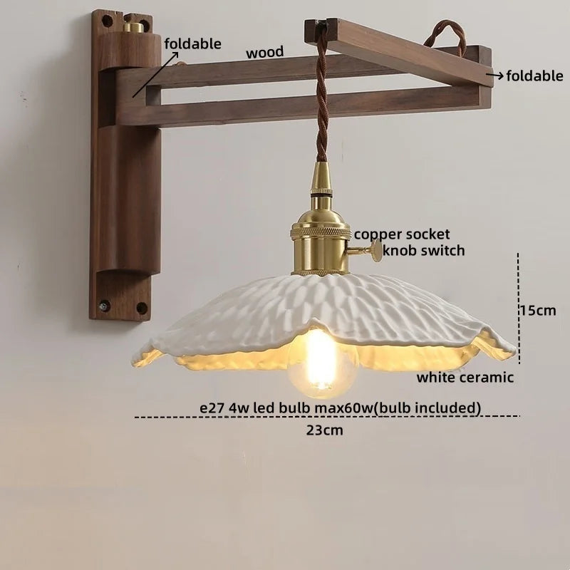 Ceramic Copper LED Wall Lights Pull Chain Switch Nordic Bedside Lamp