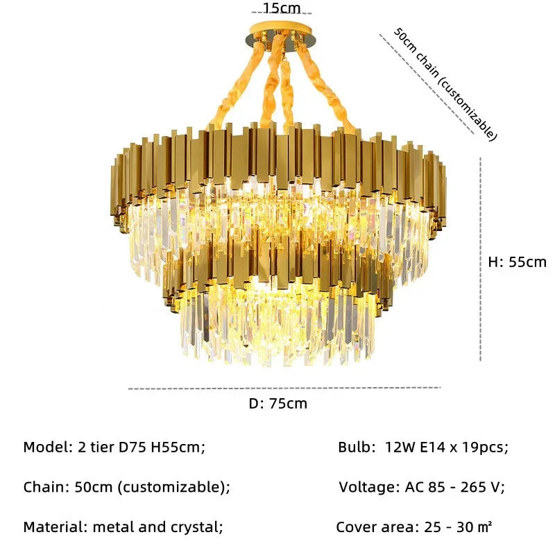 Gold Crystal LED Pendant Lights for Dining Room - Stunning Indoor Suspension Fixtures