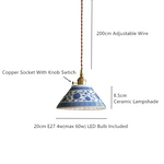 Vintage Ceramic LED Pendant Light with Adjustable Copper Socket & Knob Switch