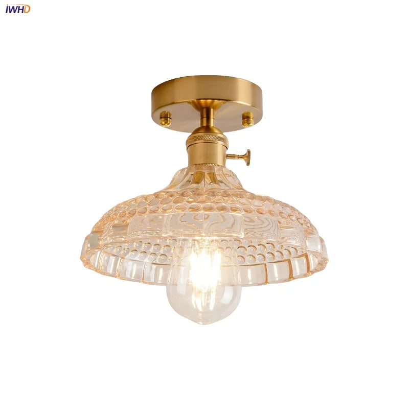 Amber Glass LED Ceiling Lights Modern Nordic Kitchen Living Room Lighting