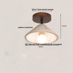 White Glass LED Ceiling Light Fixture Modern Yellow Stone Wood Base Nordic Design