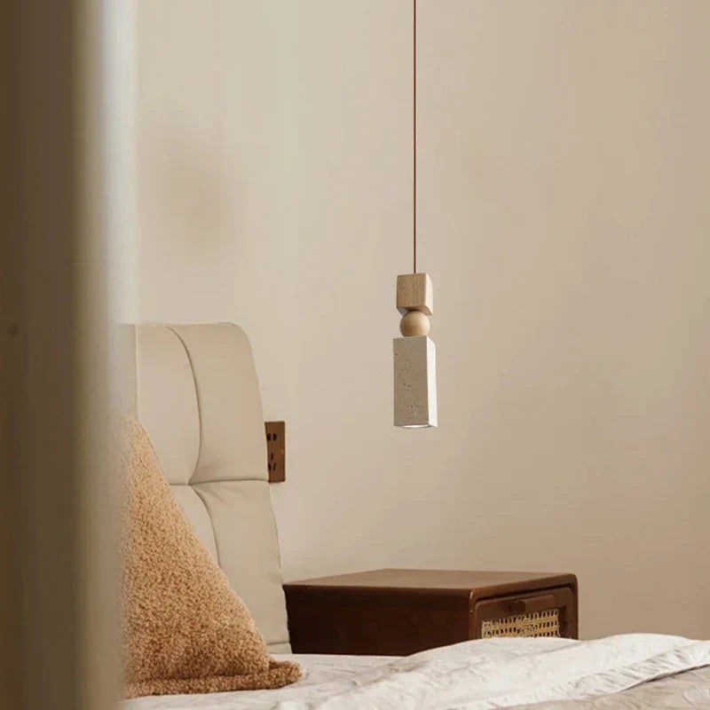 Afralia™ LED Pendant Lamp Mid Century Modern Decor Yellow Travertine Wood Hanglamp