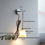 Ceramic LED Wall Sconce Pull Chain Switch Bedside Lamp White Nordic Modern Fixtures