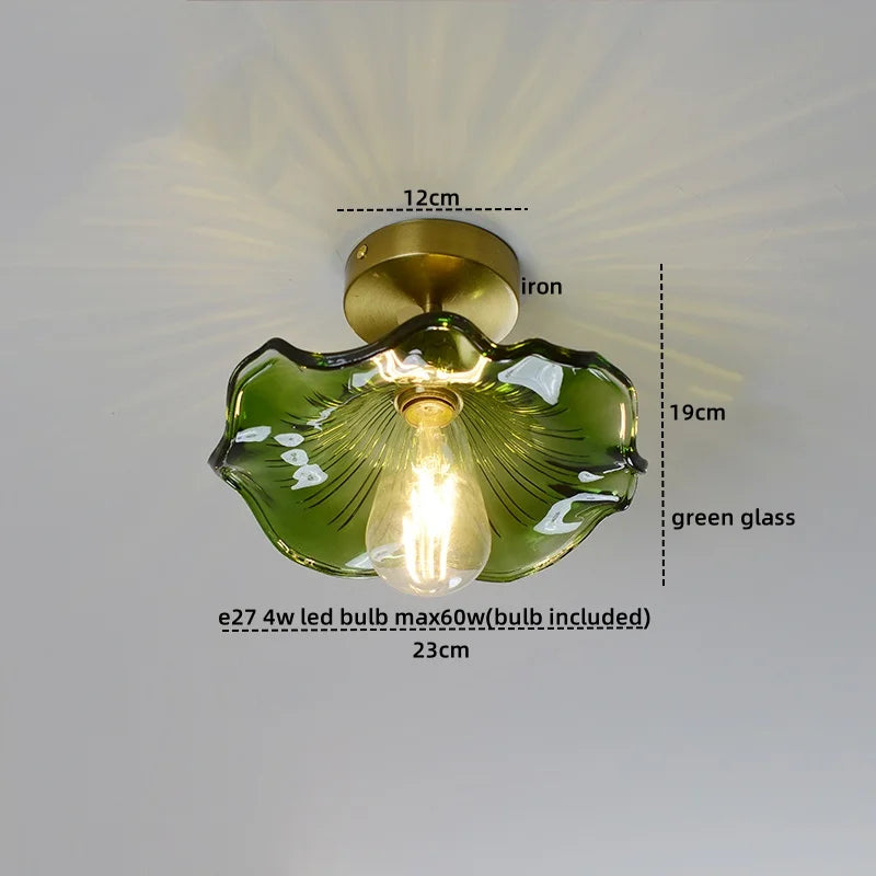Amber Glass LED Ceiling Lights Modern Home Lighting Copper Socket