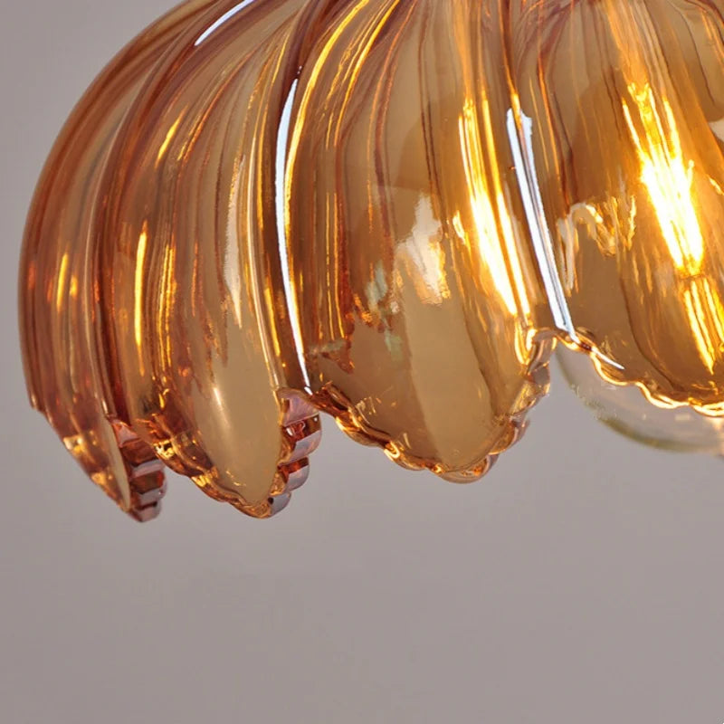 Amber Glass LED Pendant Lamp 200cm Wire Adjustable Nordic Modern Simple Hanging Lights