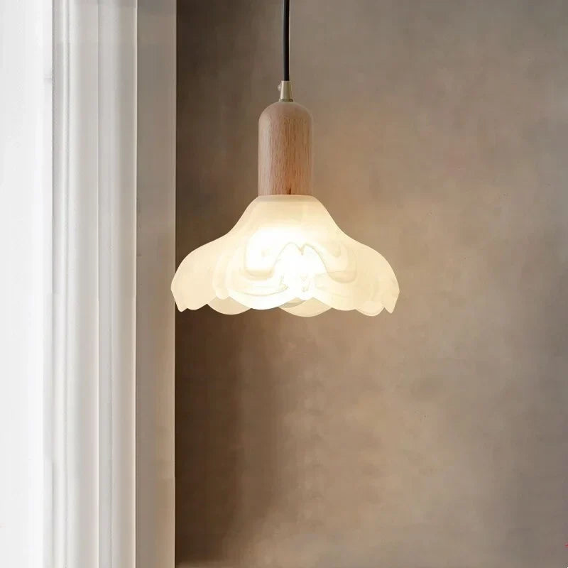 Wood Glass LED Pendant Light Suspension Luminaire for Home Decor