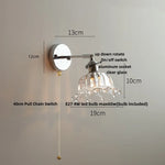 Afralia™ Iron Rotate LED Wall Light Modern Pull Chain Switch Clear Glass Wandlamp