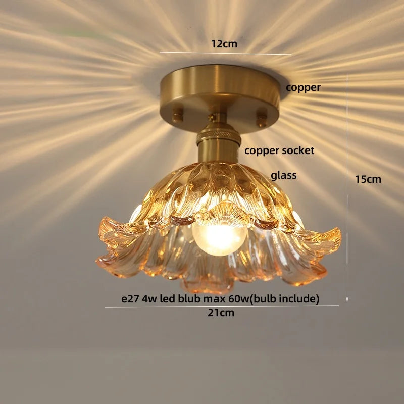 Copper Glass Ceiling Light Modern Nordic Bedroom Aisle Lamp