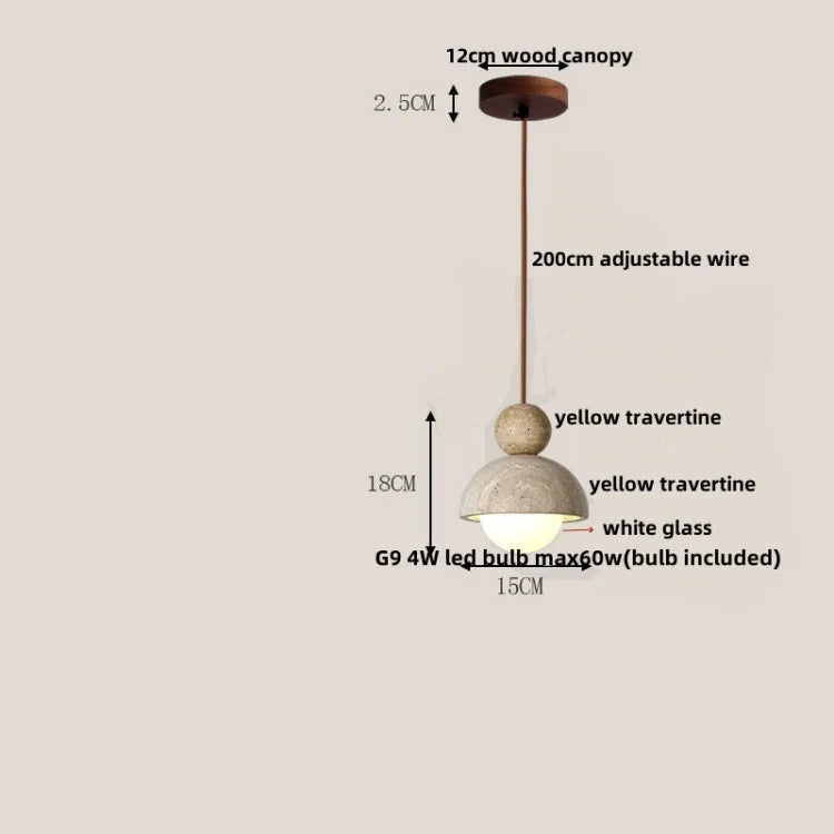 Glass Ball Pendant Light - Adjustable Wire, LED, Yellow Travertine White, Dining Room