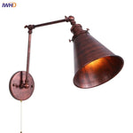 Afralia™ Retro LED Swing Arm Bedside Wall Lamp Rustic Industrial Iron Loft Wall Light
