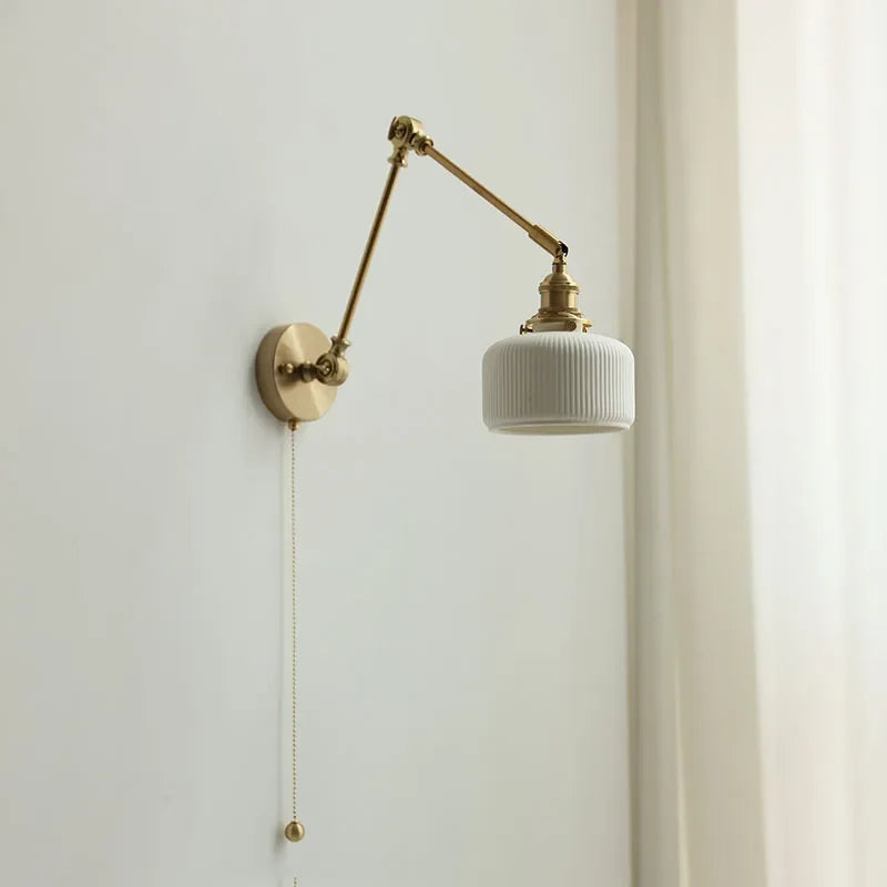 Ceramic Copper LED Wall Lights with Pull Chain Switch - Nordic Modern Bedside Lamp