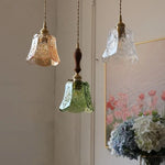 Afralia™ Green Glass LED Pendant Lamp | Modern Nordic Wood Walnut | Brass Knob Switch | Hanging Light