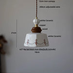 Brown Wood LED Pendant Light - Nordic Modern White Ceramic Hanging Lamp