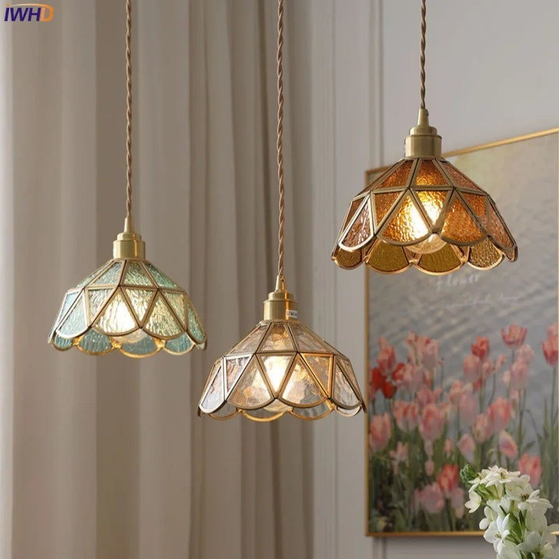 Nordic LED Pendant Light Glass Kitchen Dining Room Copper Hanging Lamp