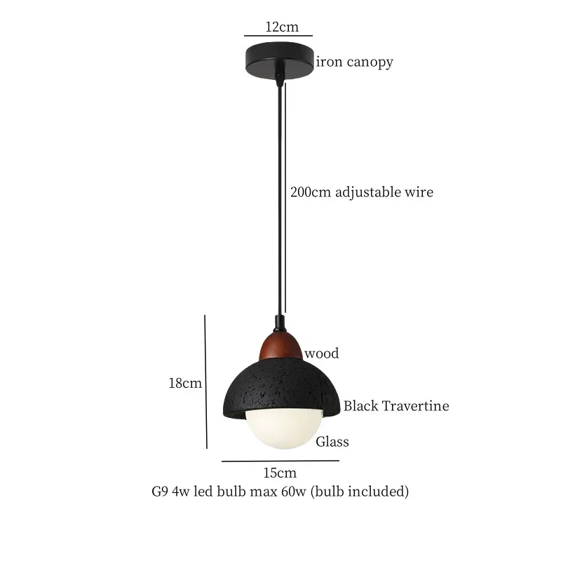 Black Travertine Pendant Light - Nordic Minimalism LED Pendant Lamps for Living Dining Room