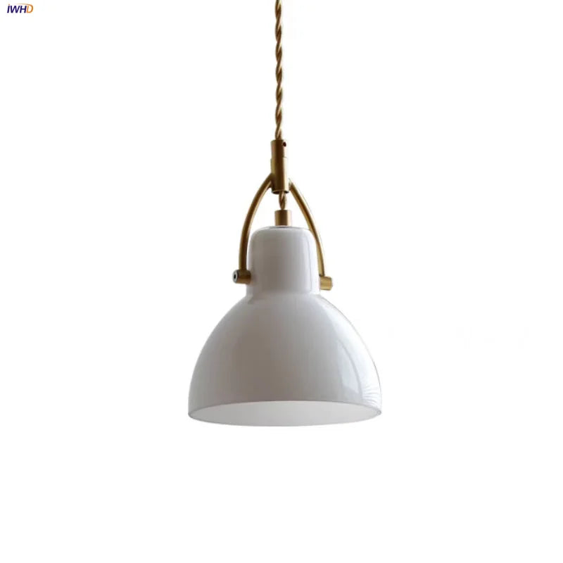 White Glass Copper LED Pendant Lights - Modern Nordic Kitchen Bar Lamp