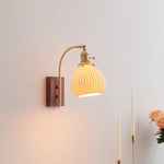 Ceramic Walnut LED Wall Lights Modern Bedside Lamp - Knob Switch