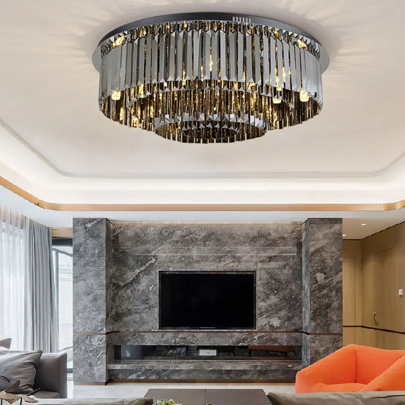 Smoky Grey Crystal Ceiling Light for Living Room Bedroom LED Ambiance
