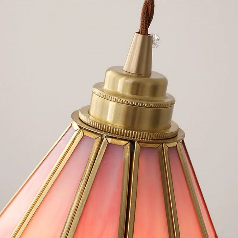 Pink Glass Flower Pendant Lamp - Adjustable LED Hanging Light for Home Decor