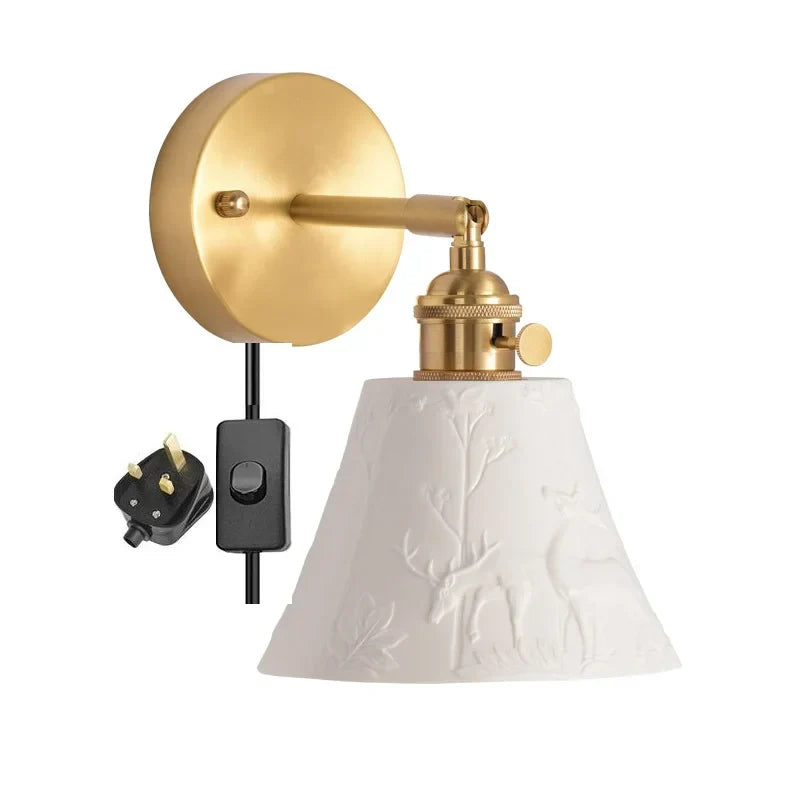 Elk Ceramic LED Wall Sconce, Nordic Copper Pull Chain Mirror Light