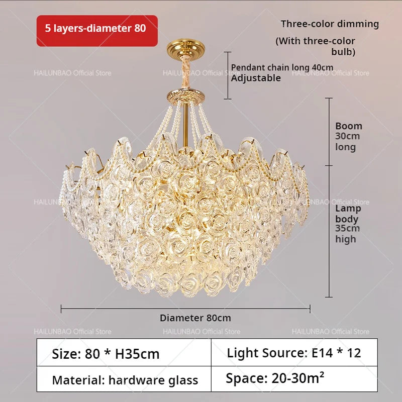 French Chandelier Pearl Glass Rose 2024 Master Bedroom Lighting
