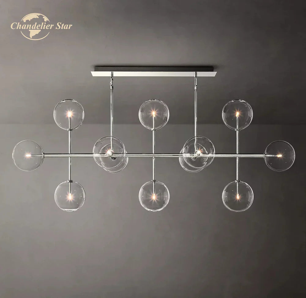 Farmhouse Clear Glass Linear Chandelier - Rustic Chic Pendant Lighting for Dining Room