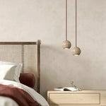 Yellow Travertine Spherical Stone LED Pendant Light for Bedroom Dining Living Room
