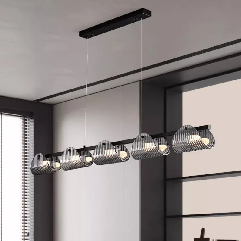 Smoky Gray Glass Chandelier LED Pendant Light for Luxe Dining Room
