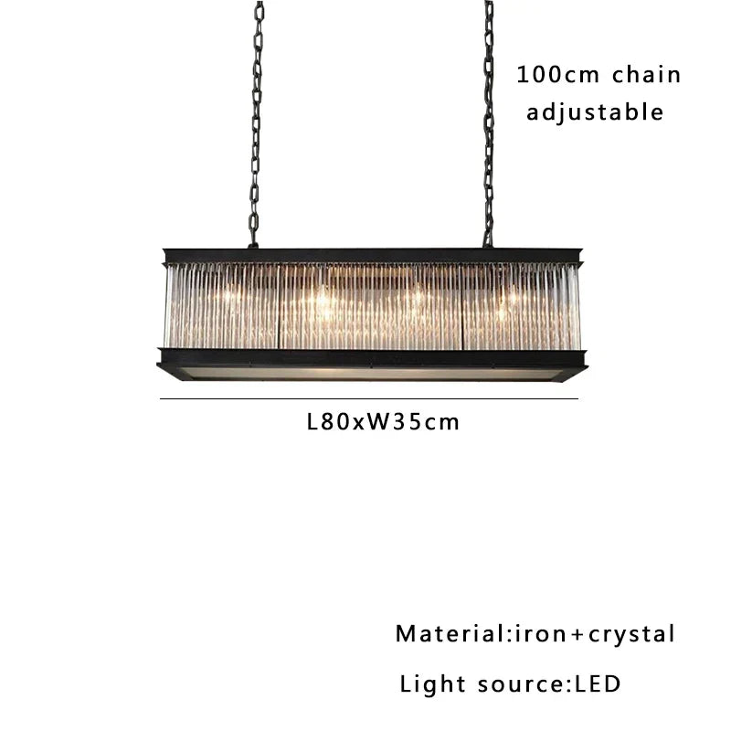 Crystal Rectangle Chandelier: Classic Retro Nordic Ceiling Hanglamp for Dining Room.