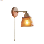 Wood Canopy LED Wall Light Pull Chain Switch Nordic Modern Bedside Sconce