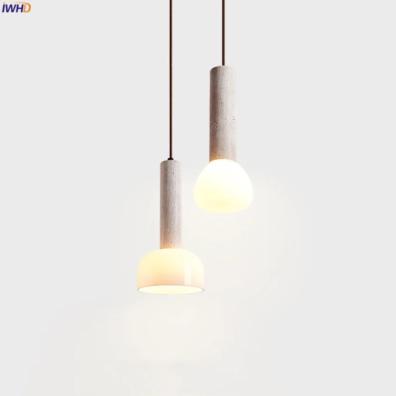 Afralia™ Stone Glass LED Pendant Light - Japanese Vintage Hanging Lamp