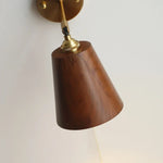 Walnut Wood LED Wall Light Fixture with Pull Chain Switch, Rotating Up Down Design