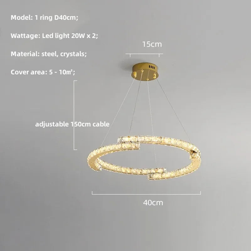 Oval Steel LED Pendant Lights with K9 Crystals