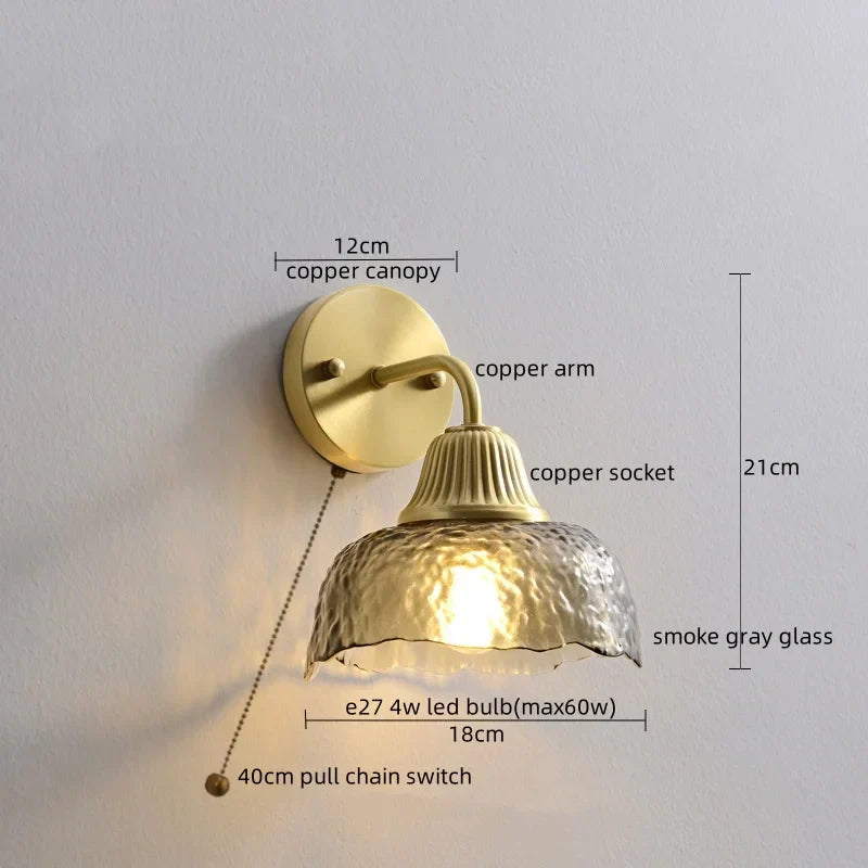 Copper Glass LED Wall Lamp Japanese Style Home Decor Fixture