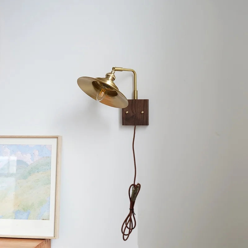 Wood LED Wall Light Up Down Rotate Copper Bedside Lamp