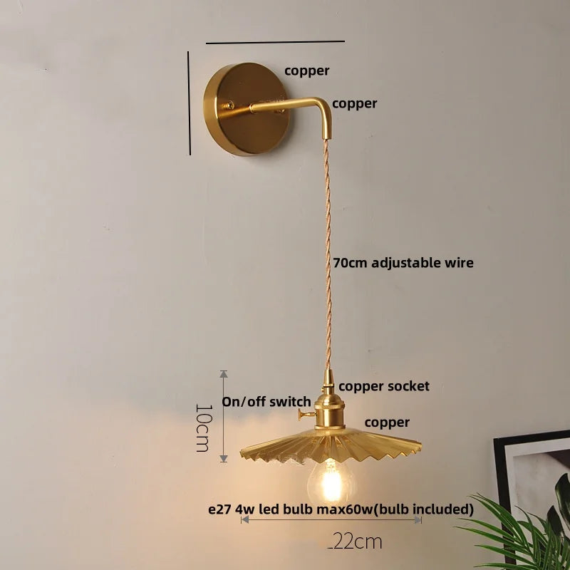 Clear Glass LED Wall Light with Pull Chain Switch for Modern Decor